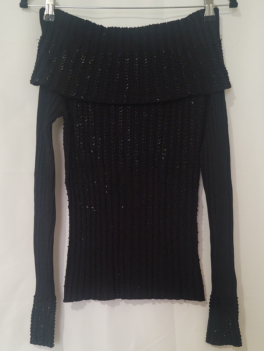 Off-Shoulder Ribbed Knit Sweater in Black